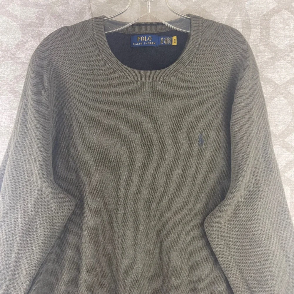 Polo Ralph Lauren Mens XL Olive Green Cotton Textured Knit Crewneck Sweater Logo
